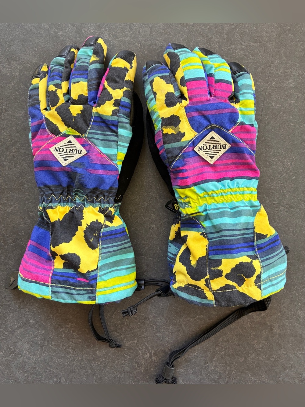 Burton Kids Yellow, Pink, Blue & Green Stripe Leopard Mittens